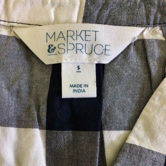 Market & Spruce Blue and Cream Plaid Short Sleeve Top - Size Small - Picture 5 of 6